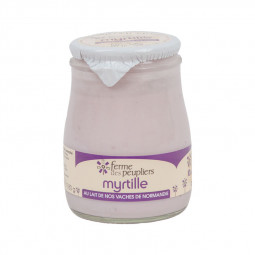 Yaourt au lait entier du moment, myrtille, produit par la Ferme du Peuplier en Normandie.