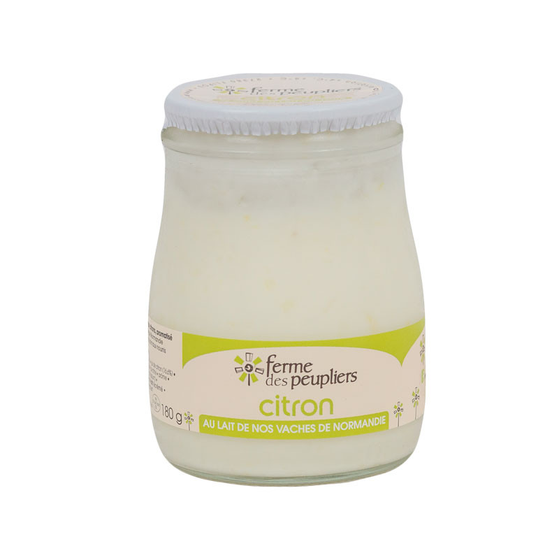 The Lemon Blended Yogurt is a whole milk yogurt of the day, lemon, product by la Ferme du Peuplier in Normandy.