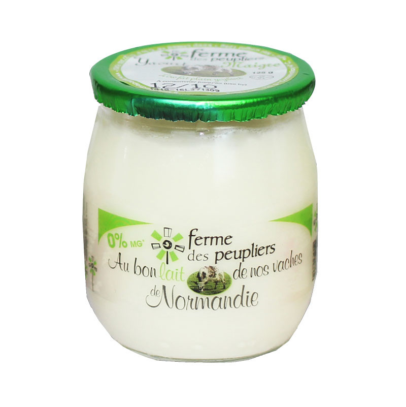 Low fat plain yogurts, product by la Ferme du Peuplier in Normandy.